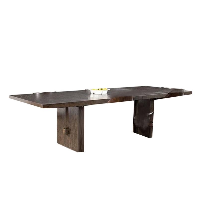 Mordy Dining Table, Walnut Brown Solid Wood 72-90 Inch Expandable Leaf
