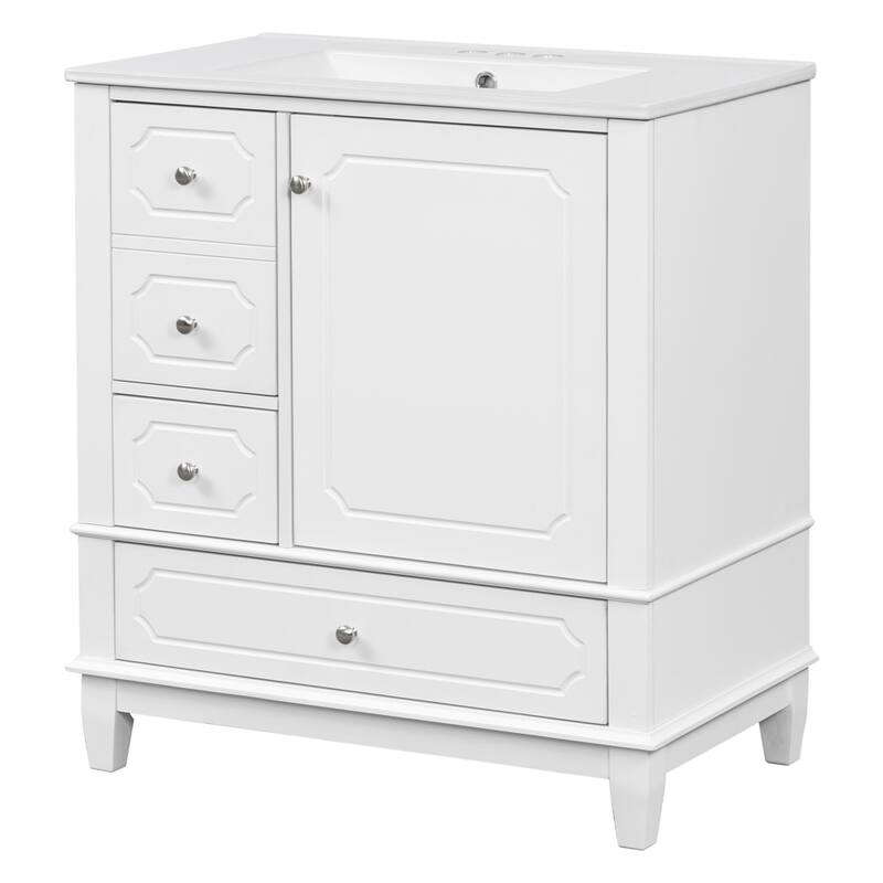 30" Bathroom Vanity with Sink, Ceramic Basin 3 Drawers Soft Close