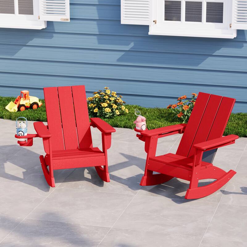 Shoreside Kids Outdoor Poly Adirondack Rocking Chair with Cup Holder (Set of 2)