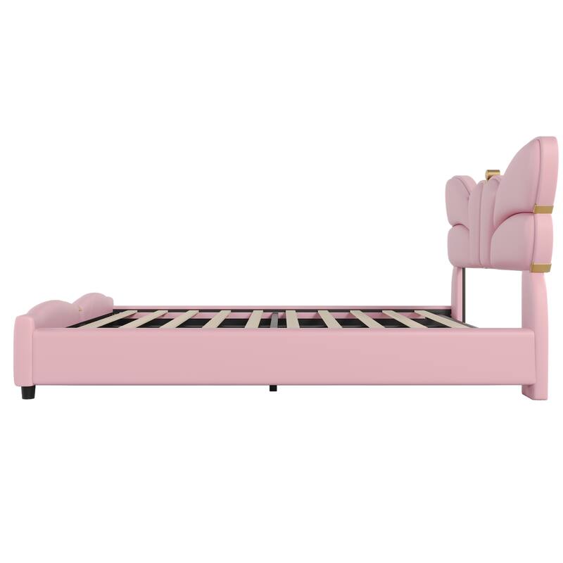 Upholstered Platform Bed Frame with Butterfly Shaped Headboard and Footboard