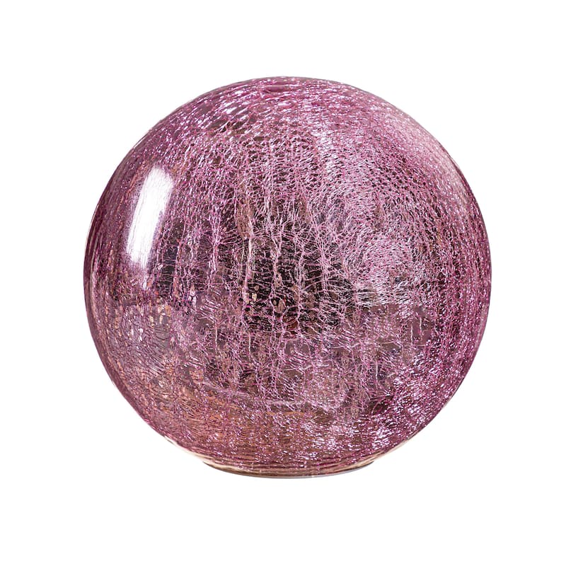8 in. LED Pink Crackled Glass Decorative Ball
