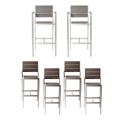 Kylo 18 Inch 6 Piece Bar Armchairs and Side Chairs, Aluminum, Gray, Brown