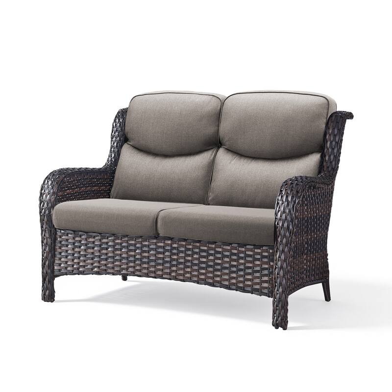 Pocassy Outdoor Patio Loveseat All-Weather Wicker Loveseat with Cushions