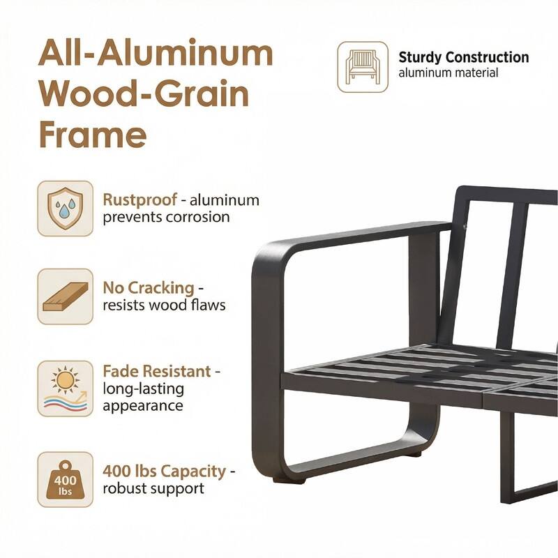 Spruce & Spring Outdoor Patio Furniture Set Aluminum Sofa Accent Chair