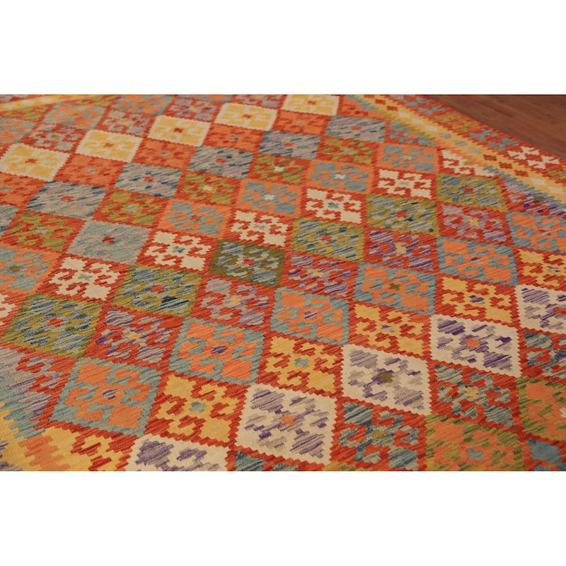 Trellis Geometric Kilim Oriental Area Rug Hand-Woven Wool Carpet - 8'4"x 10'10"
