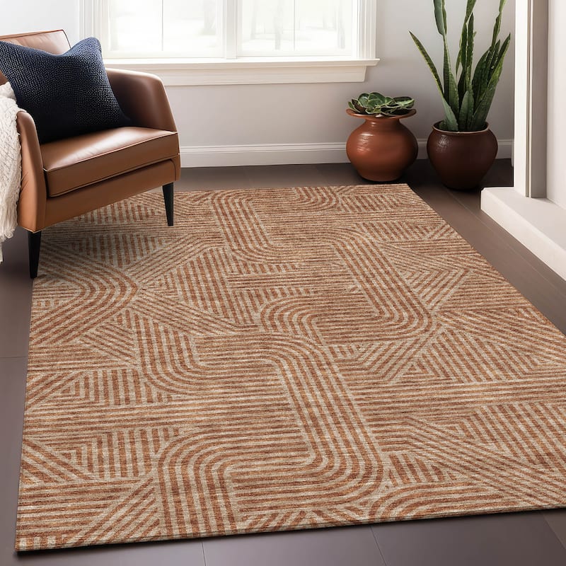 Premium Washable Super Soft Modern Geo Mayfield Rug - Terracotta - 8' x 10'