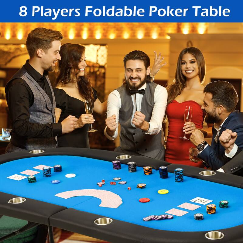 AVAWING 8 Players Foldable Game Poker Table with Cup Holder