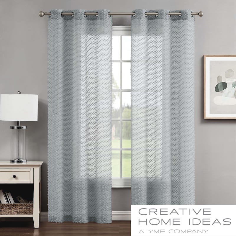 Creative Home Ideas Mia Embellished Sheer Grommet Window Curtain Panel Pair with Tiebacks,