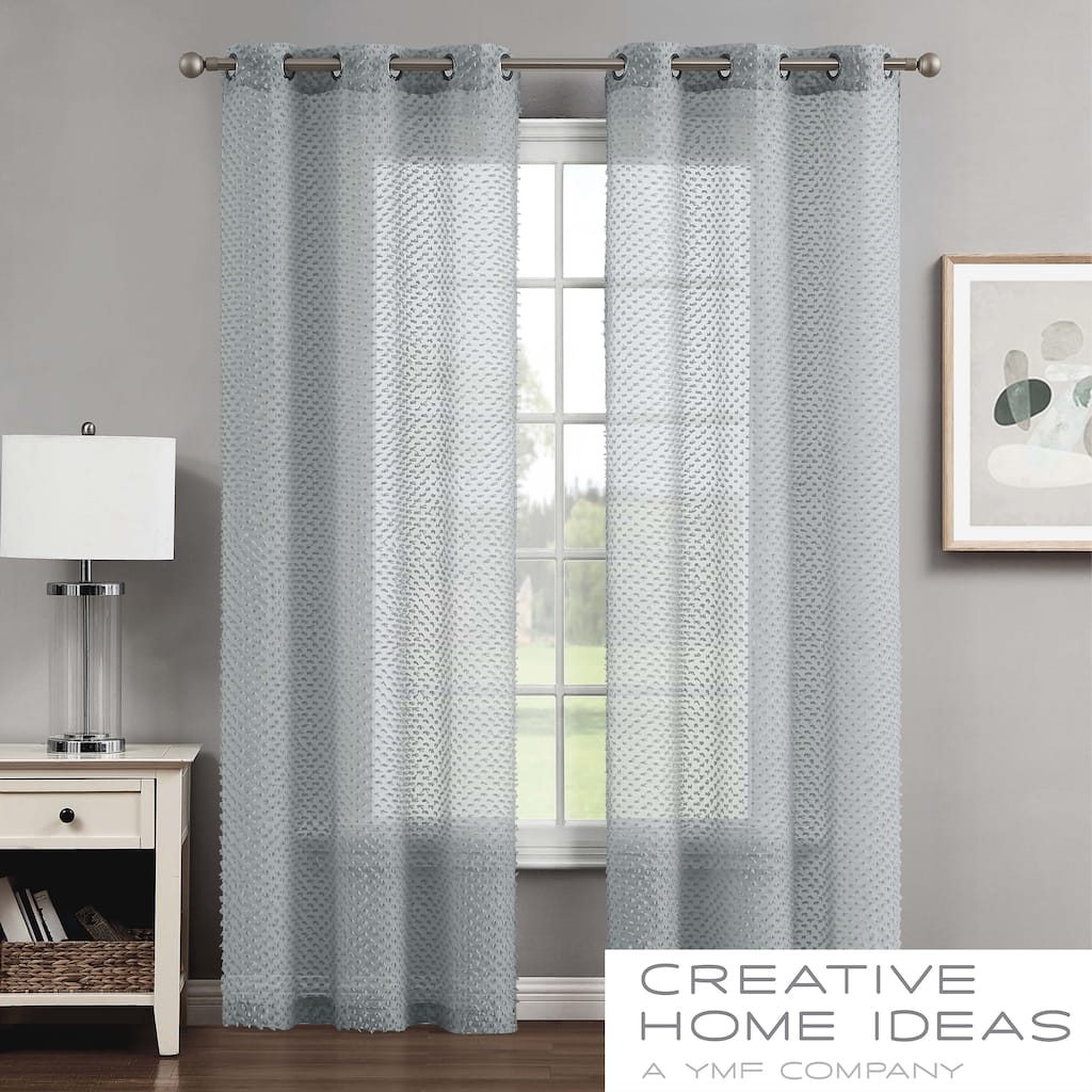 Creative Home Ideas Mia Embellished Sheer Grommet Window Curtain Panel Pair with Tiebacks,
