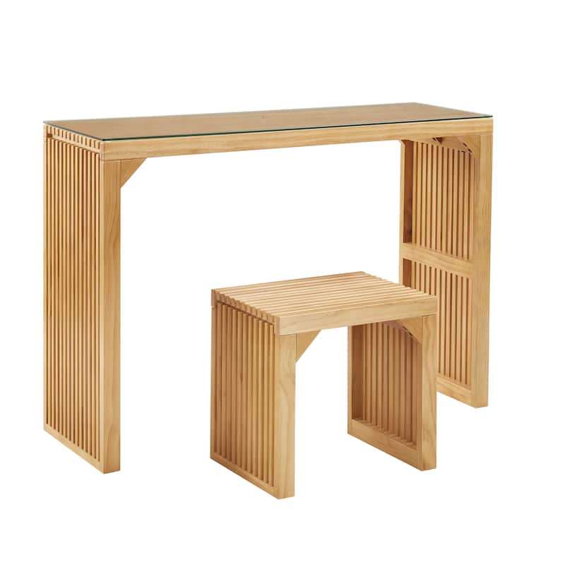Pine Dining Bench and Table, Wood Bench for Entryway,Living Room,Kitchen Table and Bench Set Small Tempered glass included