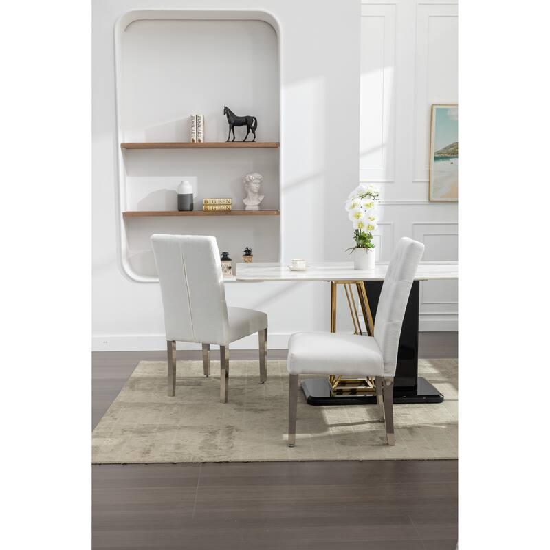 Modern Velvet Upholstery Dining Chairs Set of 2 - Stainless Steel Legs & S-Shaped Springs