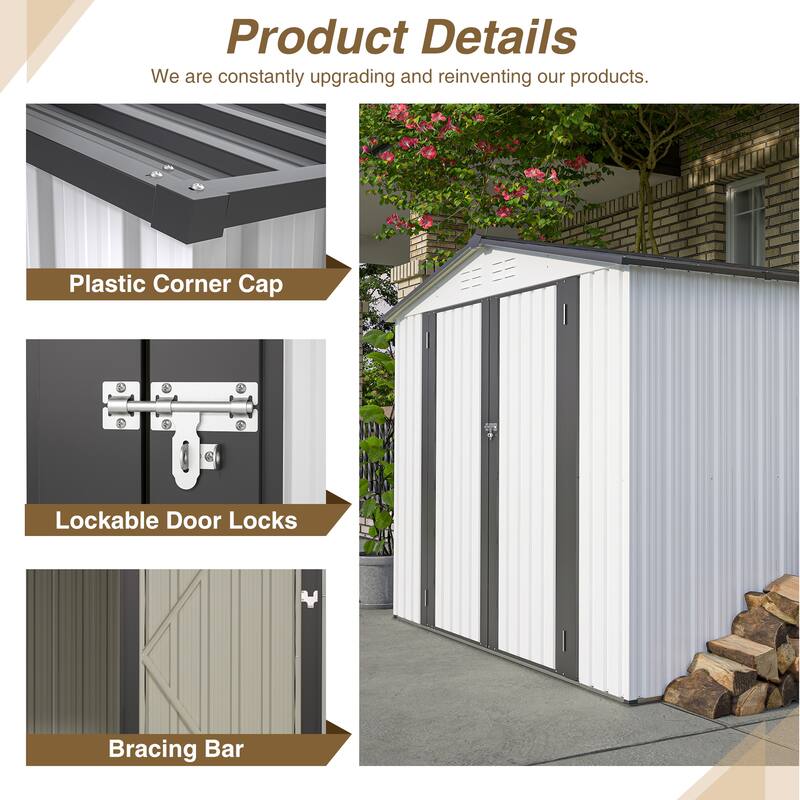 8'x6' Metal Outdoor Storage Shed with 2 Lockable Doors - 8 x 6 ft