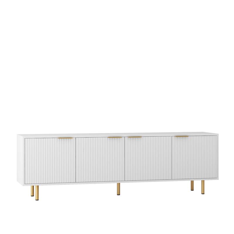 Classic White TV Stand for TVs up to 65 inches Modern Storage Media Console Table with Cabinet, Metal Legs for Living Room