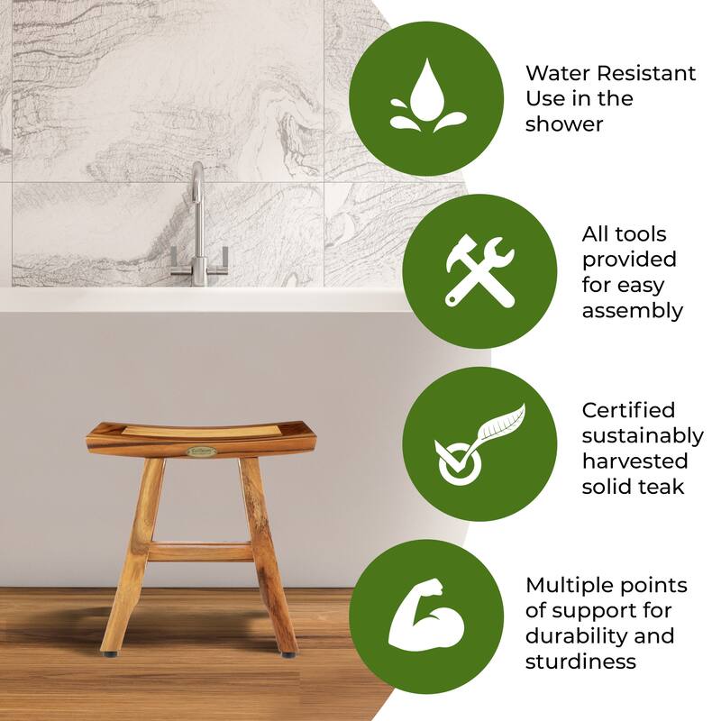 14" W, 14" H, Teak Shower Stool, Teak Shower Shaving Foot Rest, Teak Shower Shaving Stool, Small Bathroom Stool, Natural Teak