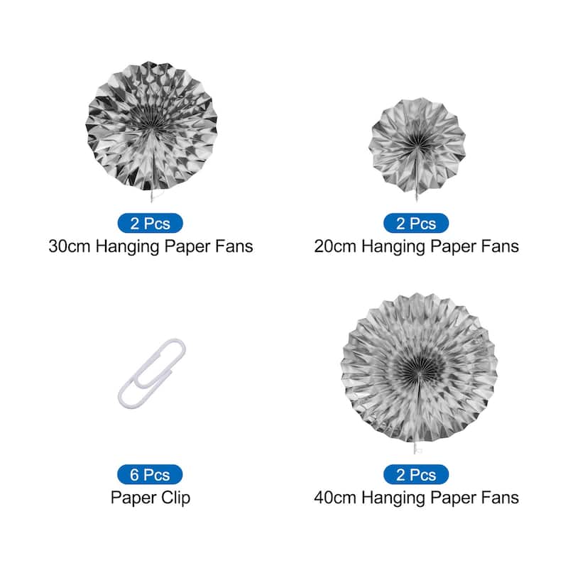 Hanging Paper Fans Party Set 6Pcs Decoration for Home Birthday Wedding Silver