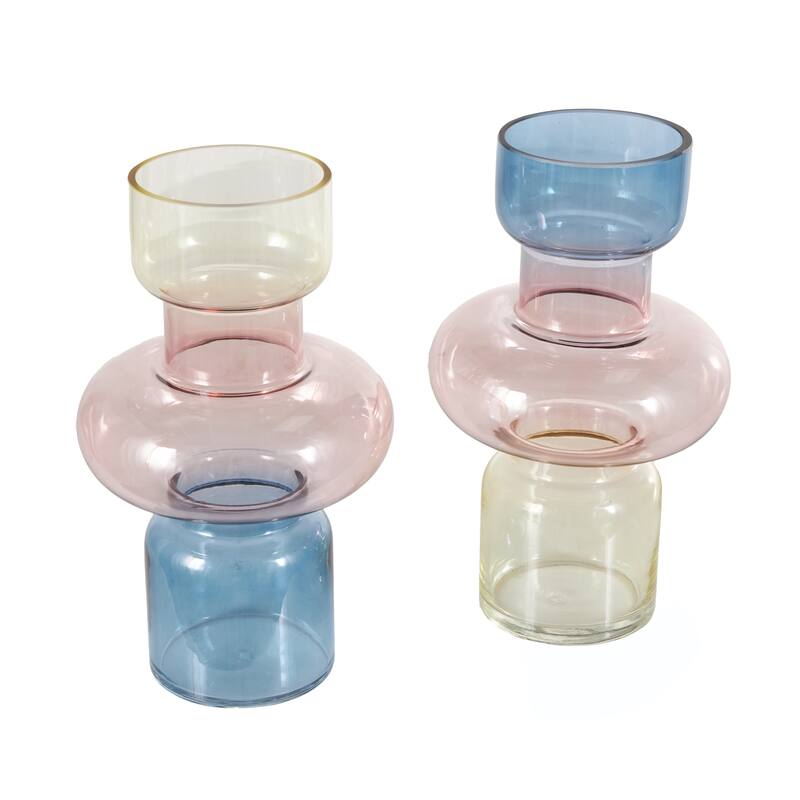 Glass Ombre Decorative Vase - Set of 2 Multi Colored - Roche River Decor