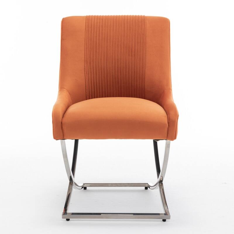 Modern Contempoary Velvet Dining Chair Set of 2 with Metal Frame Legs and Back Pull