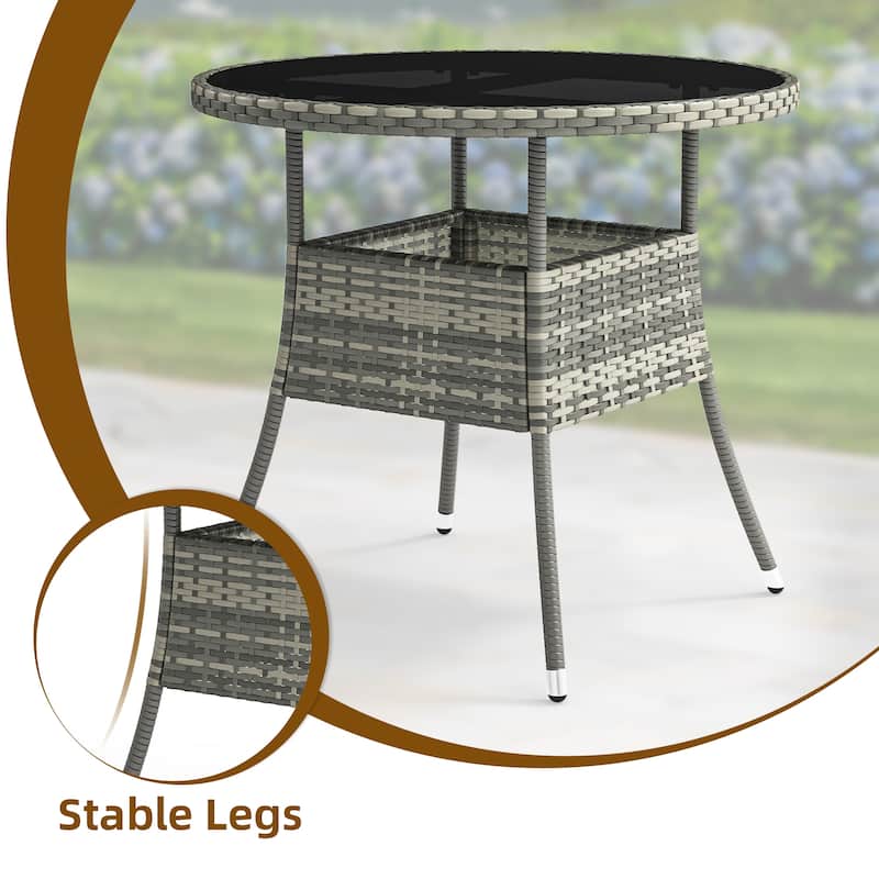 Moasis 4 Person Outdoor Round/Square Bistro Table Patio Glass Tabletop All-Weather Rattan - 31.5"L x 31.5"W x 28.7"H