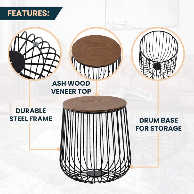 LeisureMod Runswick Modern Wood Top End Table With Metal Base - 16"