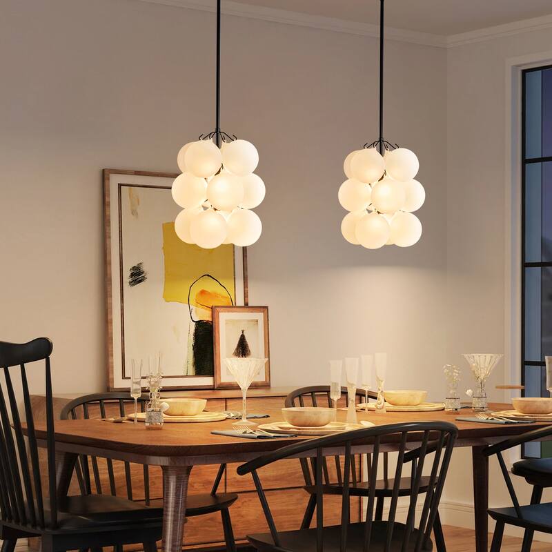 2-Light Modern Cluster Frosted Glass Globe Bubble Chandelier for Dining Room/Living Room