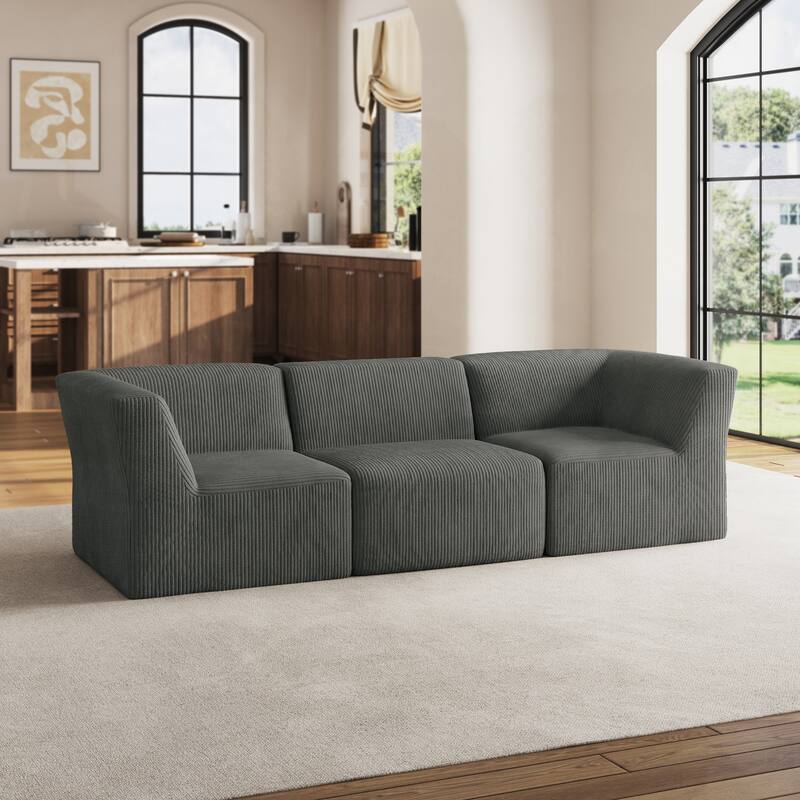 106" W Corduroy Fully Sponge Molded Modular Sectional Sofa