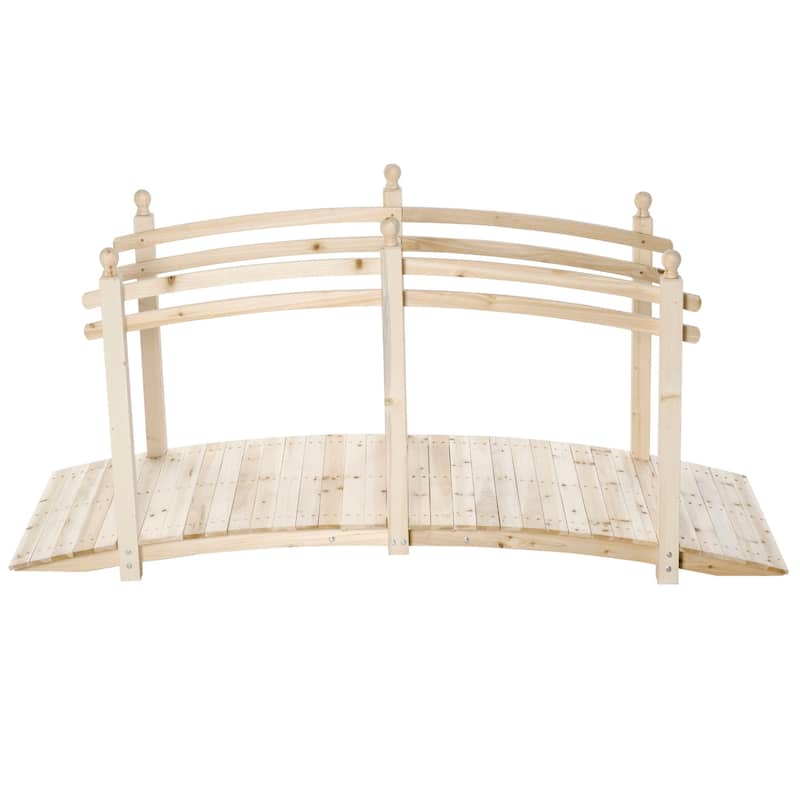 Outsunny 7.5' Fir Wood Garden Bridge Arc Walkway with Side Railings, Perfect for Backyards, Gardens, & Streams, Natural