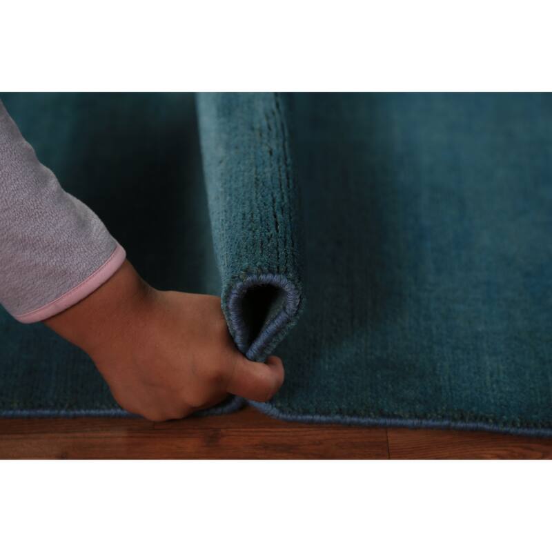 Teal Blue Gabbeh Modern Rug Hand-Knotted Foyer Wool Carpet - 3'4" x 4'10"