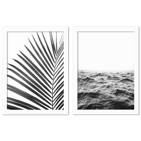 Palm Leaf by Sisi and Seb 2 Piece White Framed Print Wall Art Set