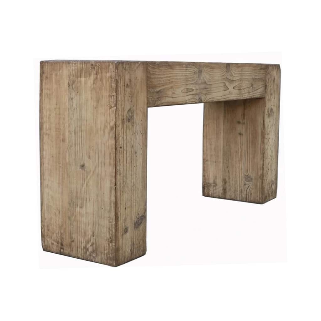 Mao Sofa Console Table, 60 Inch Narrow Top and Panel Legs, Rustic Brown
