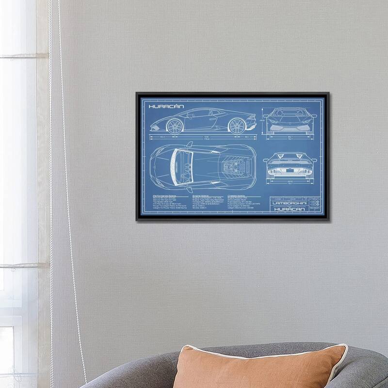 iCanvas "Lamborghini Huracan LP 610-4 Blueprint" by Action Blueprints Framed