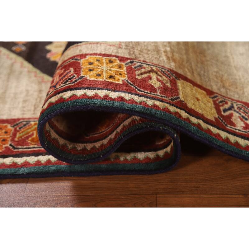 Geometric Black Shiraz Persian Vintage Area Rug Handmade Wool Carpet - 3'2"x 5'2"