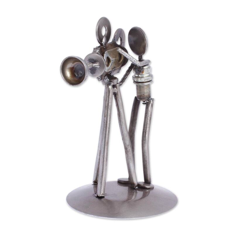 Novica Handmade Rustic Camera Man Iron Statuette