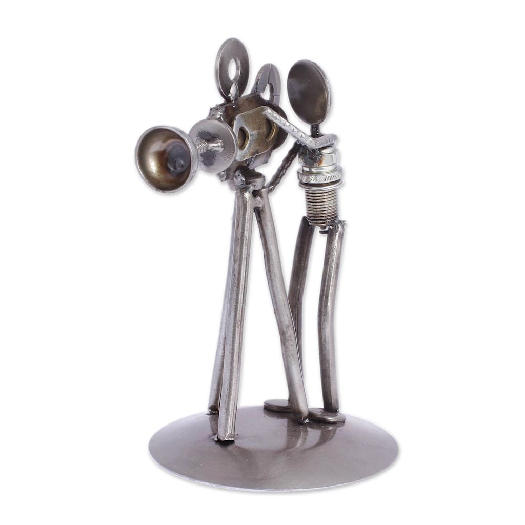 Novica Handmade Rustic Camera Man Iron Statuette