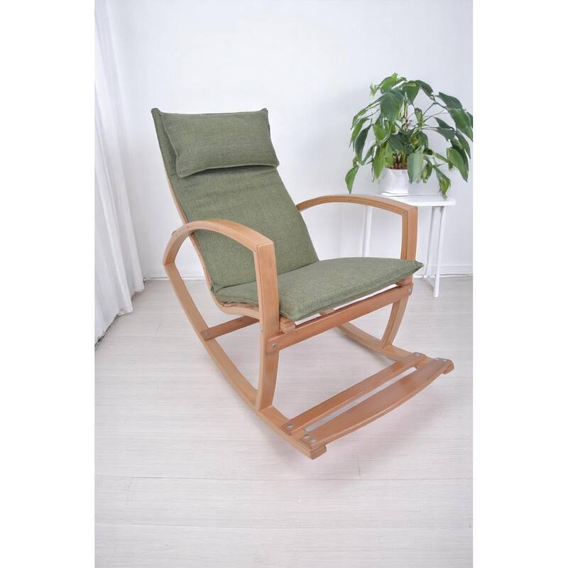 Modern Rocking Chair, Modern Accent Rocker Armchair With Wooden Frame, Upholstered High Back Wooden Rocking Chair