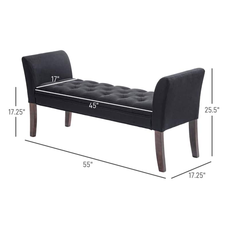 Linen Upholstered Storage Bench with Button Tufted Cushion for Entryway Bedroom or Living Room Use - 55" W x 17.25" D x 25.5" H