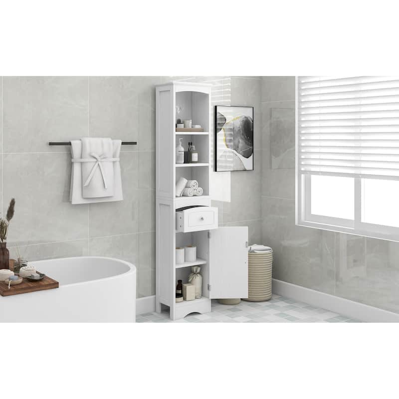 Modern White Bathroom Storage Cabinet with Adjustable Shelf,Drawer - 13.4"L x 9.1''W x 66.9''H