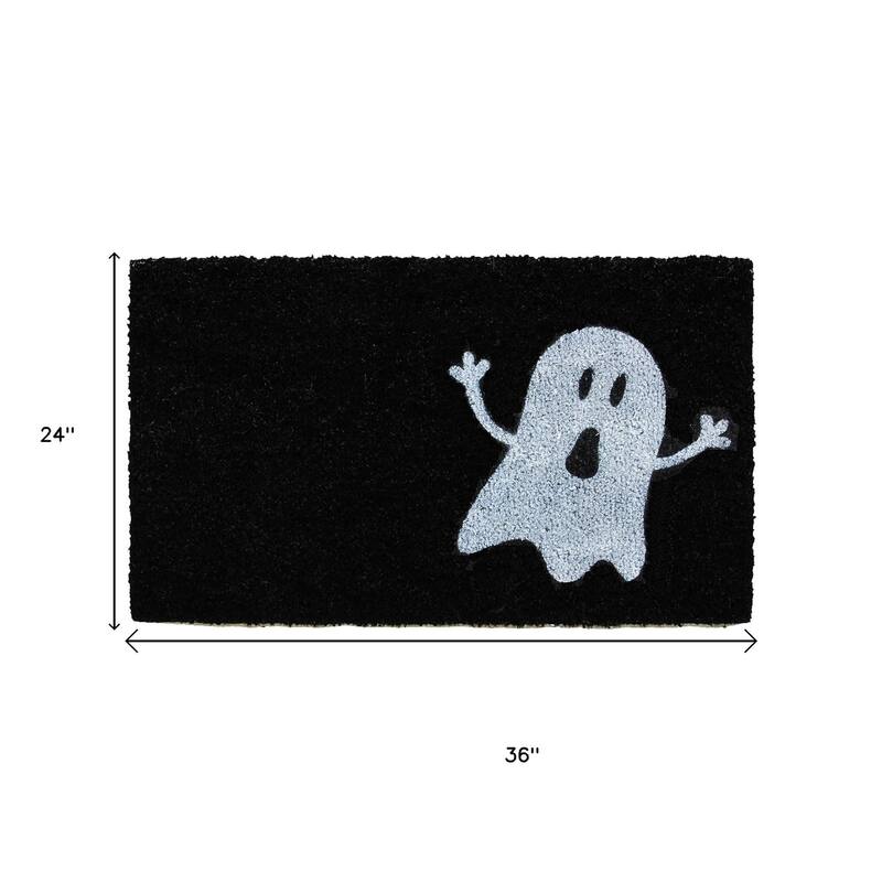 HomeRoots 24" X 36" Black And White Spooky Ghost Halloween Outdoor Coir Door Mat - 24.00' X '36.00