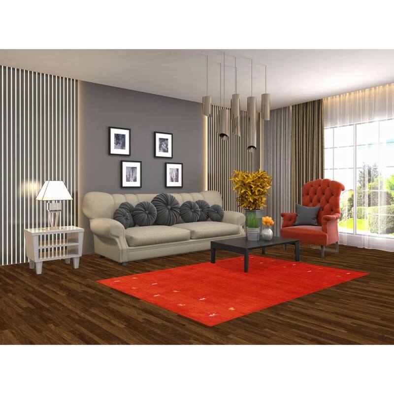 Hand Knotted Oriental 100% Wool Carpet Tribal Animal Pictorial Oranges & Rust Gabbeh Area Rug - 6' 6'' X 4' 6''