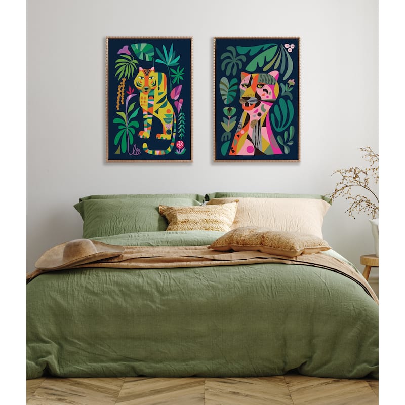 Sylvie Beaded Tiger in the Forest Framed Canvas by Rachel Lee