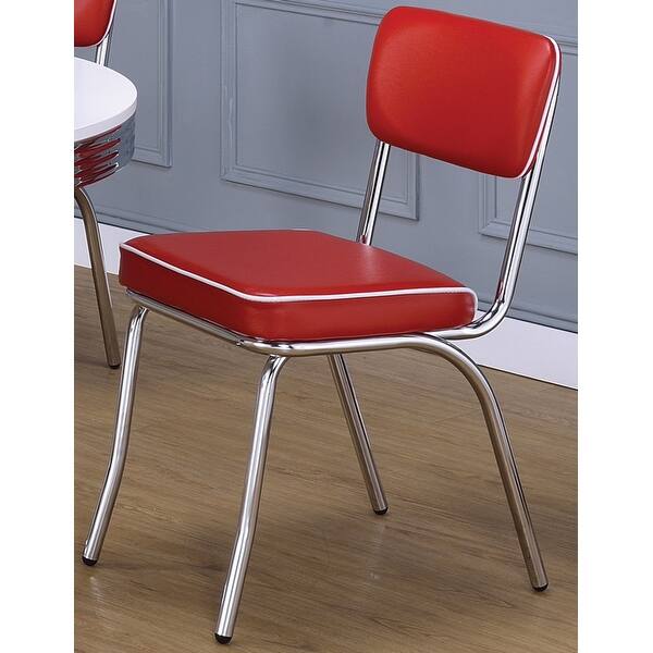 slide 1 of 7, Retro Style Red Leatherette and Chrome Base Dining Chairs (Set of 2)