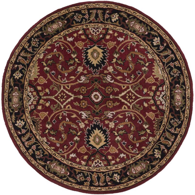 Livabliss Caesar Updated Traditional Border Area Rug - 9'9" x 9'9" Round - Burgundy/Black