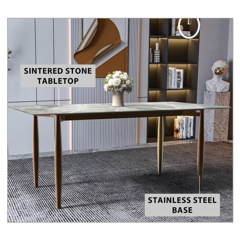 Zinti Rectangular Dining Table with Sintered Stone/Glass Top and Steel Legs