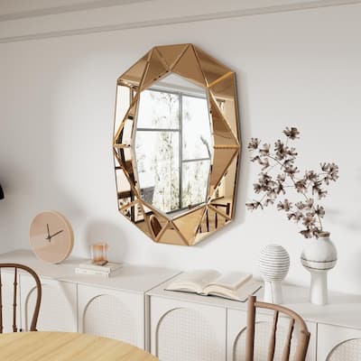 Irregular Glass Wall Art Mirror with Beveled Diamond Edge Accent Mirror