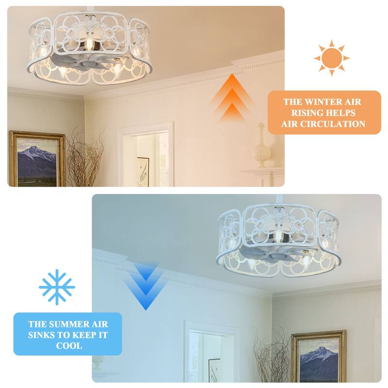 Bella Depot 20" Industrial Flush Mount Ceiling Fan, 3-Speed Reversible Cage Ceiling Fan with Light with Remote