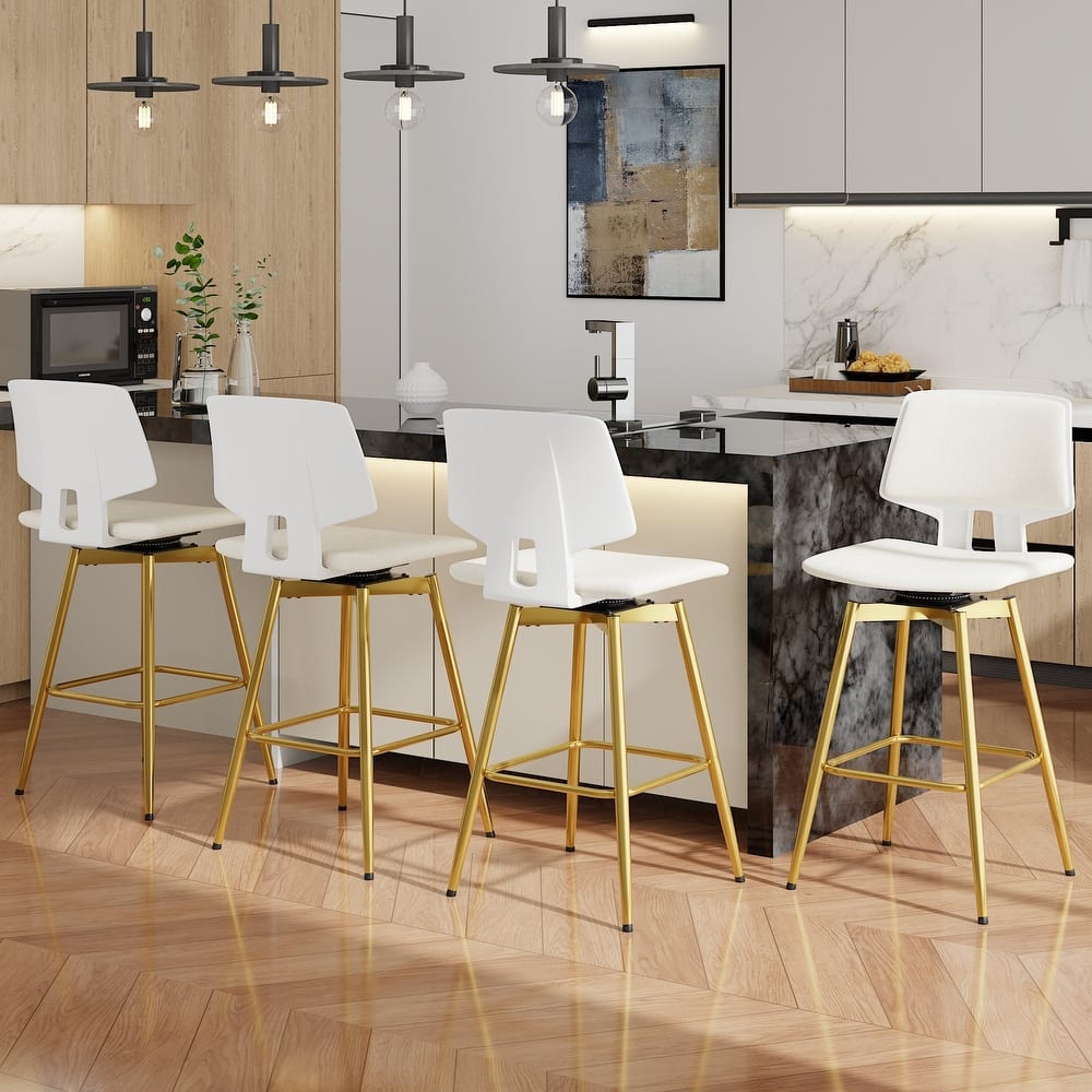 VECELO 2/4-Piece 360° Swivel PU Leather Bar Stools with Footrest Multi-Purpose Space-Saving Bar Stools for Small Apartments