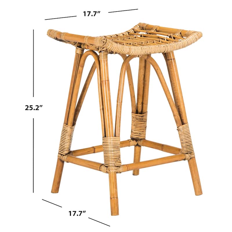 SAFAVIEH Huberte 25.6-inch Brown Rattan Counter Stool - 17.7" x 17.7" x 25.2" - 18Wx18Dx25H