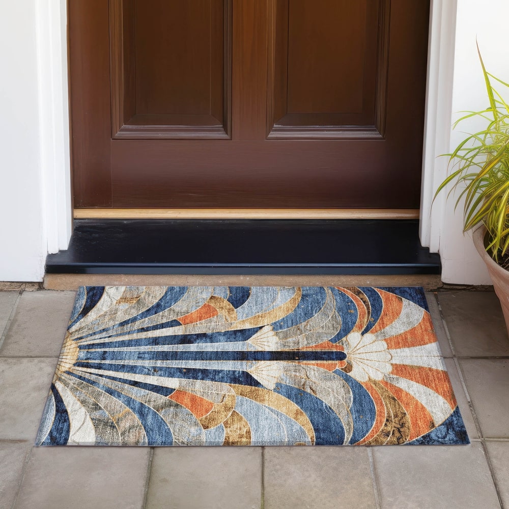 Machine Washable Indoor/Outdoor Contemporary Mosaic Chantille Rug