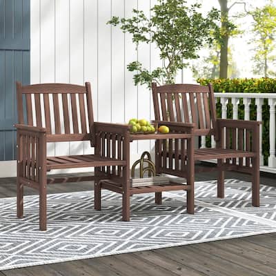 Fir Wood Loveseat 2-Seater Patio Garden Bench Outdoor Table＆Chairs Set