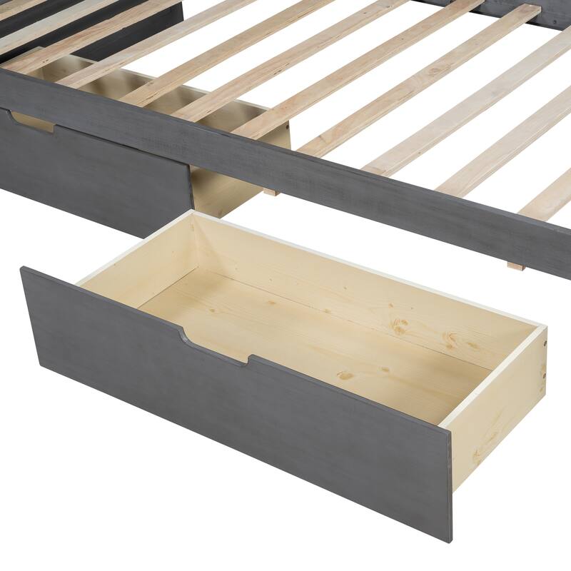 Twin Size Wood Daybed with Two Drawers and Rustic Guardrail for Bedroom