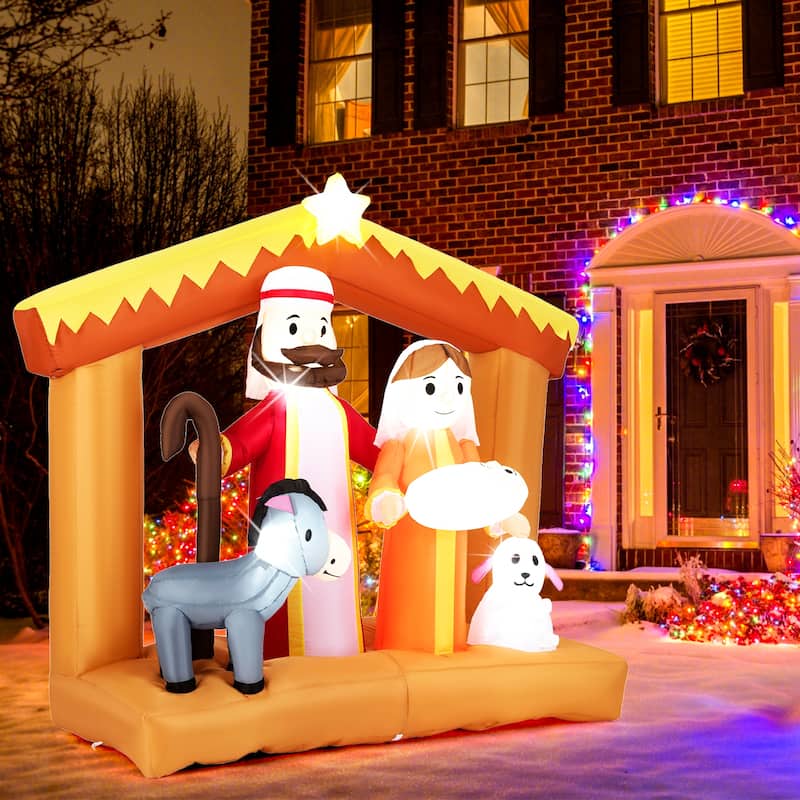 Multi-Color Polyester Christmas Inflatable Nativity Scene with LED Lights